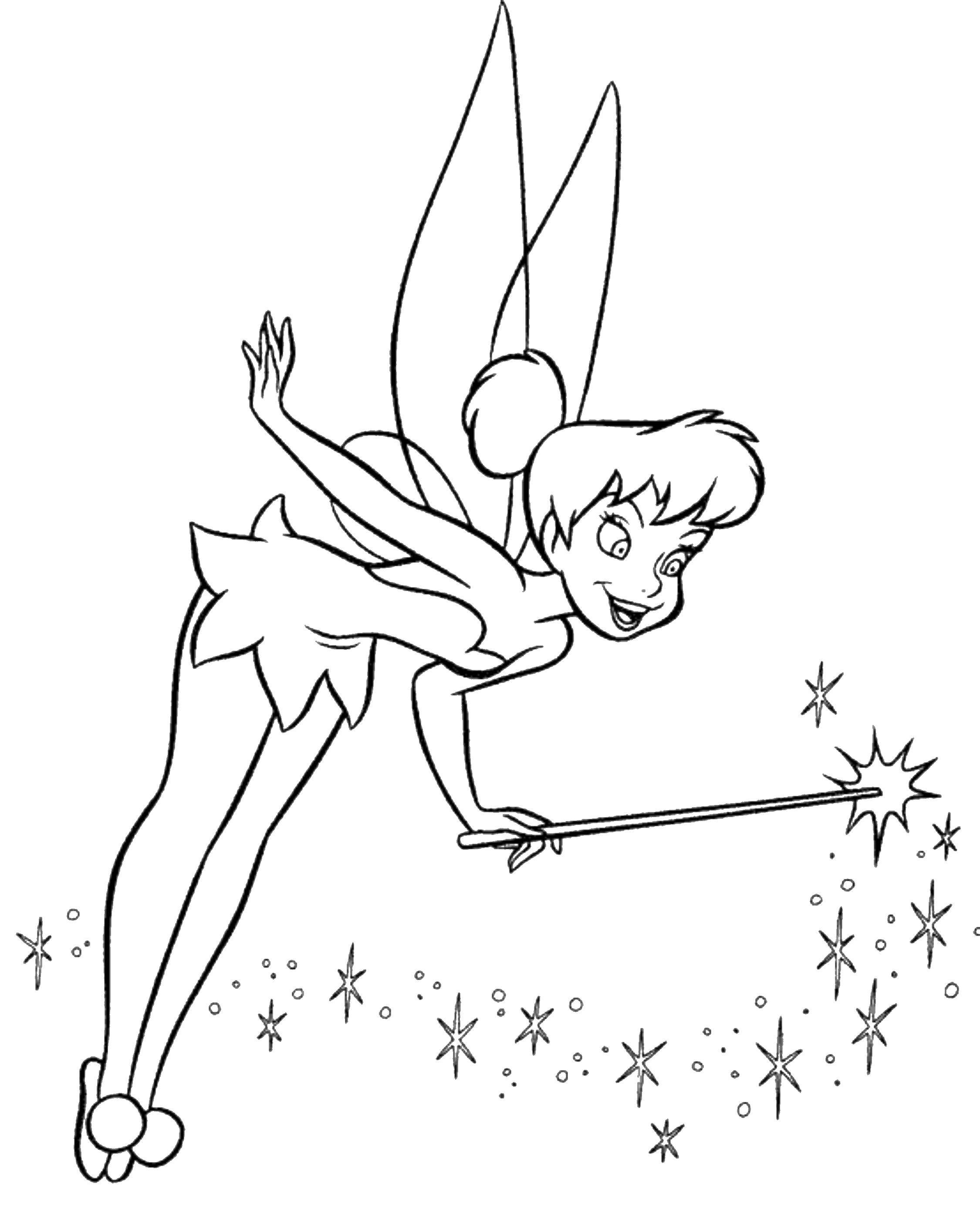 Раскраски с фея по зарубежным мультикам для девочек  Фея динь динь из диснеевского мультфильма феи .