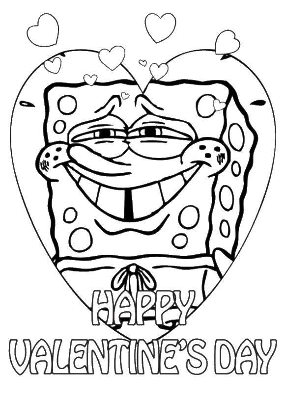 Раскраски Спанч Боб для малышей  Счастливого дня влюблённых от спанч боба