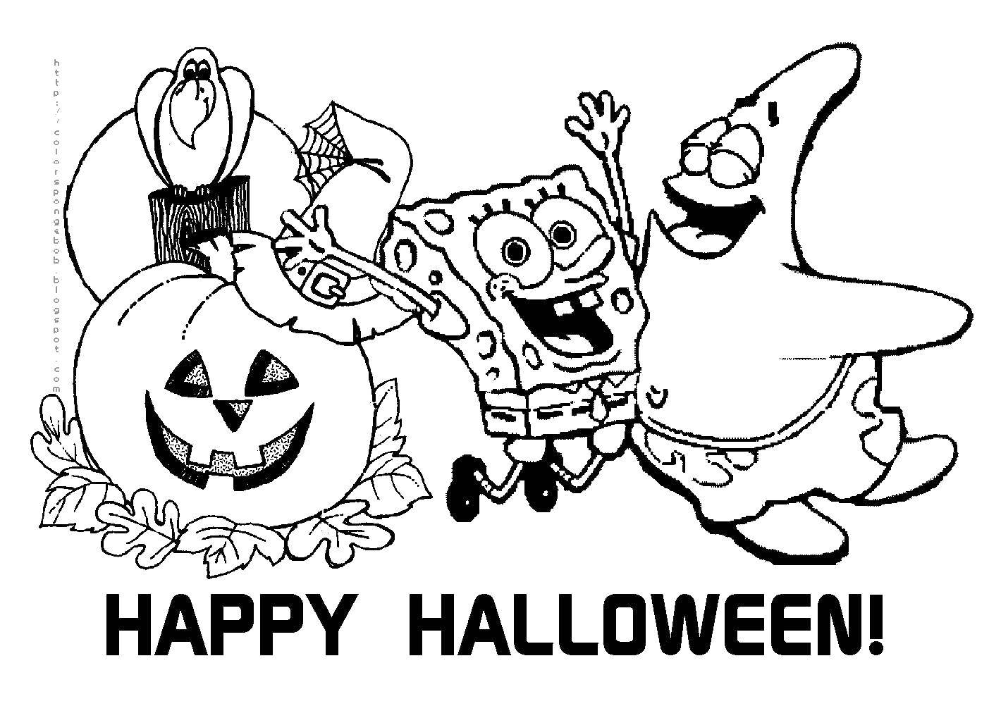 Раскраски Спанч Боб для малышей  Счастливого хэллоуина