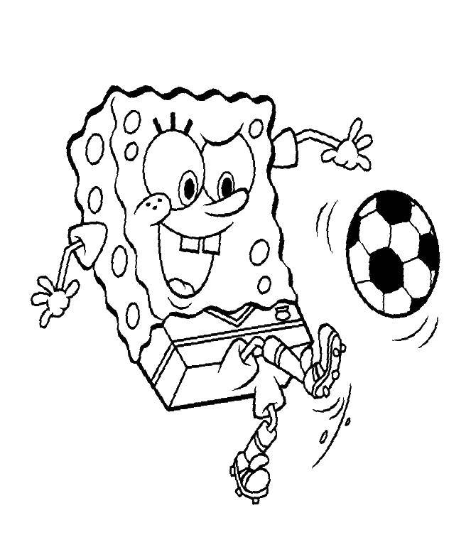 Раскраски Спанч Боб для малышей  Спанч боб играет в футбол