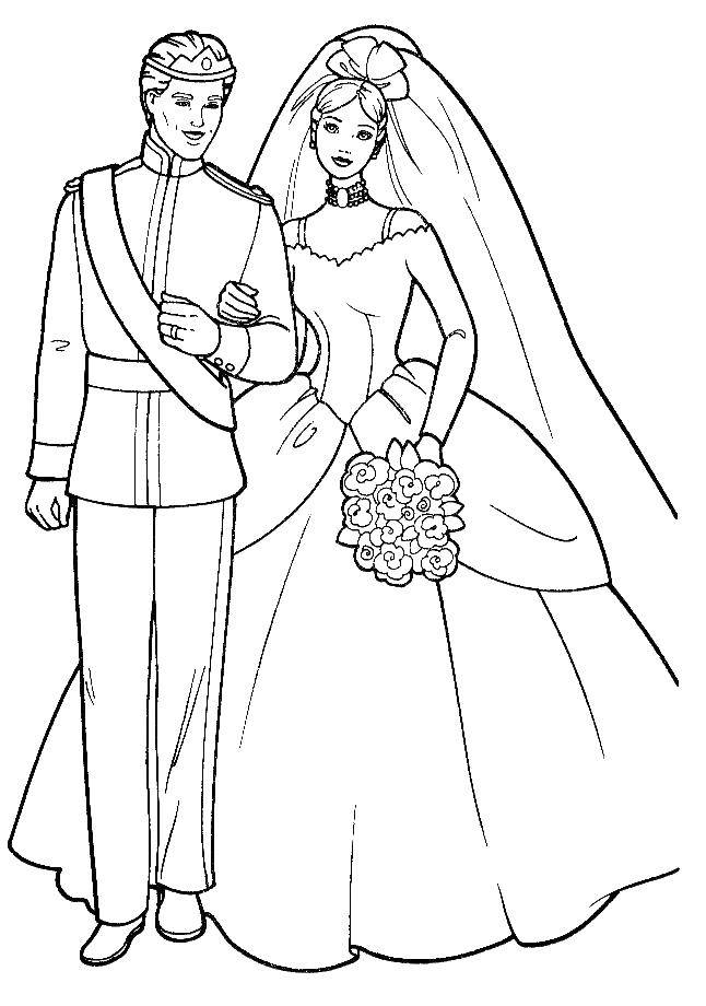 Раскраски с барби по серии мультфильмов  для девочек  Королевская свадьба