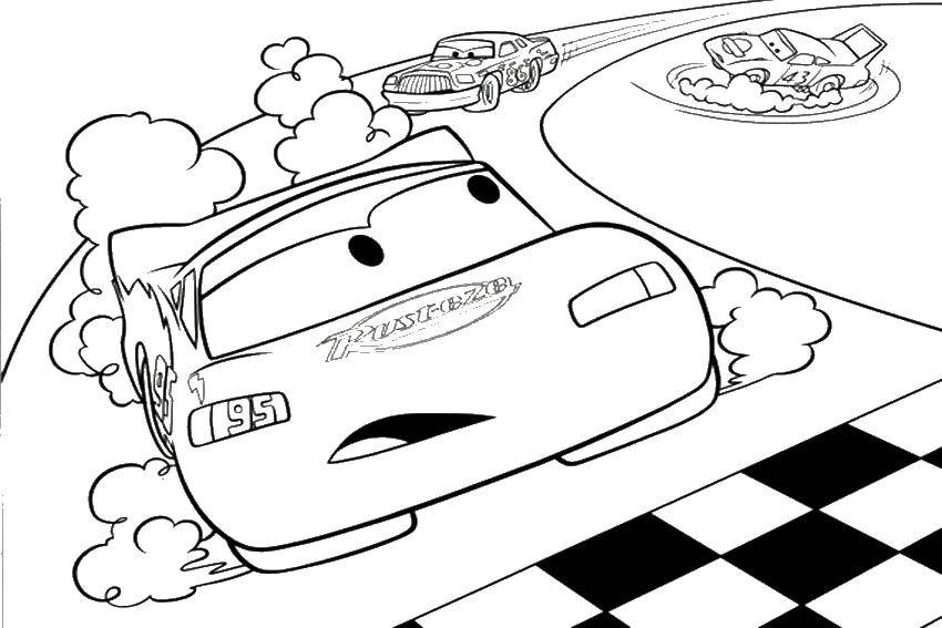 Раскраскидля мальчиков по мультфильму тачки  Машина пришла к финишу