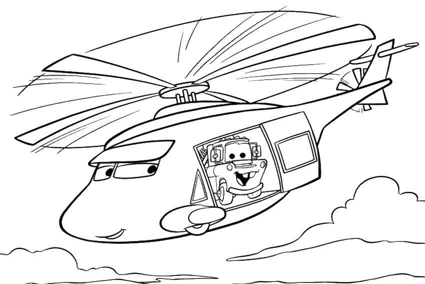 Раскраскидля мальчиков по мультфильму тачки  Вертолет из мультфильма тачки