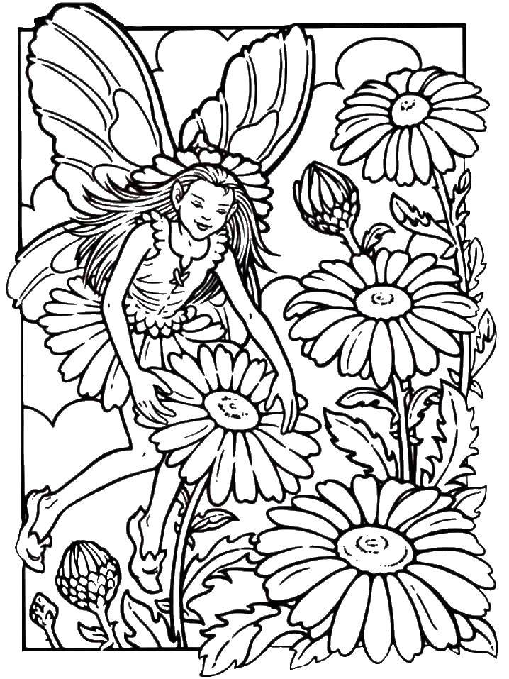 Раскраски с фея по зарубежным мультикам для девочек  Фея любит цветы