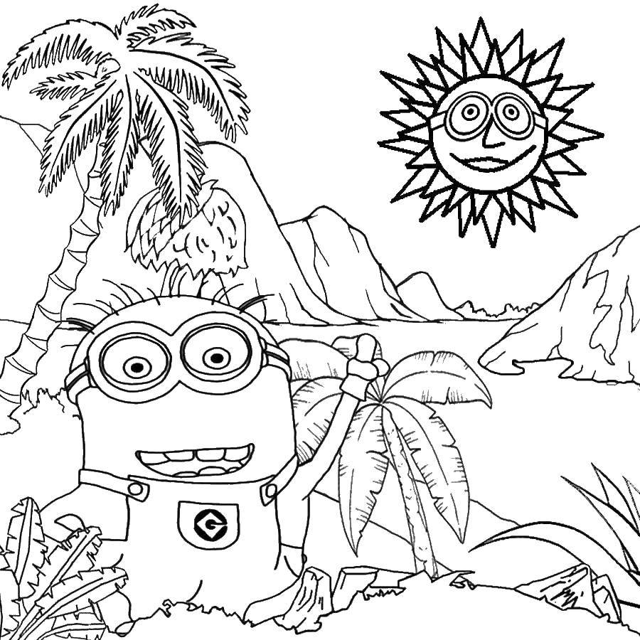 Забавные, милые и смешные раскраски с миньонами  Миньон в тропиках