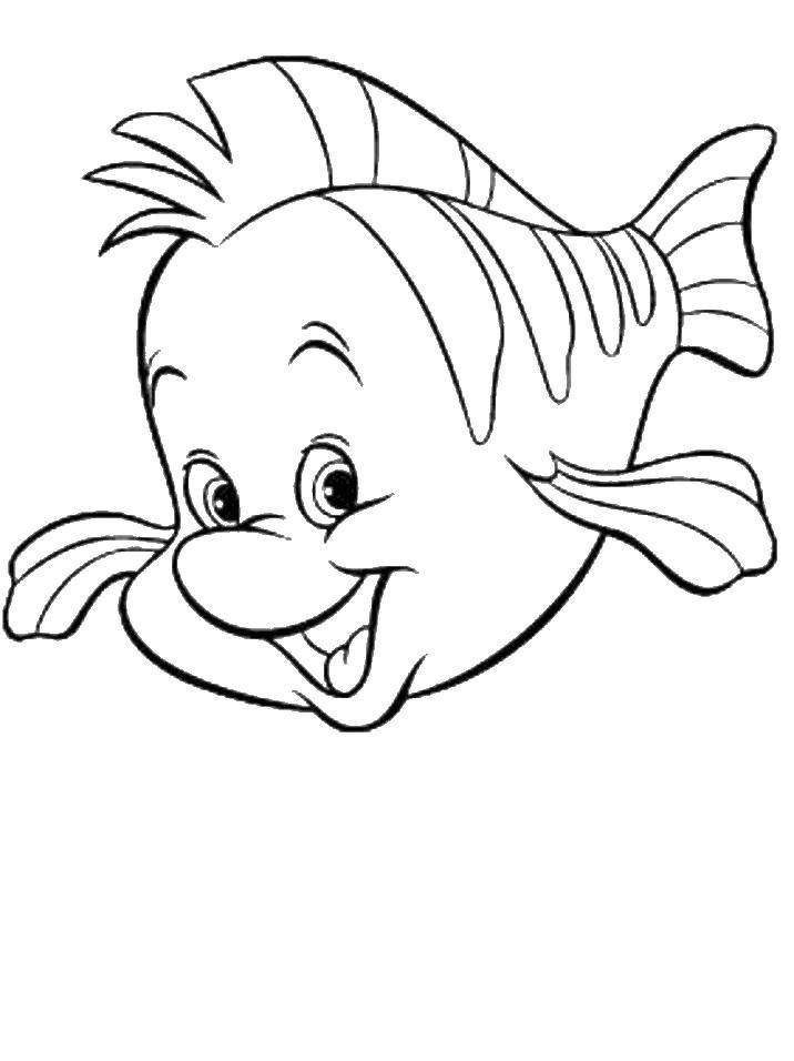 Раскраски по мультфильму русалочка для девочек  Рыбка ариэль флаундер