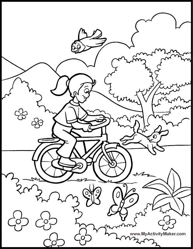 Раскраски весна для детей  Девочка на велосипеде