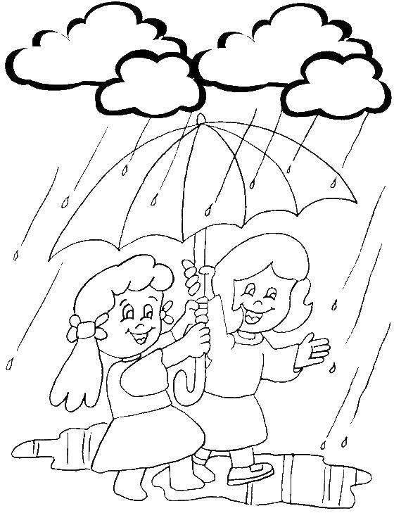 Раскраски природные явления дождь, раскраски дождик для школьников и подростков  С зонтом под весенним дождем