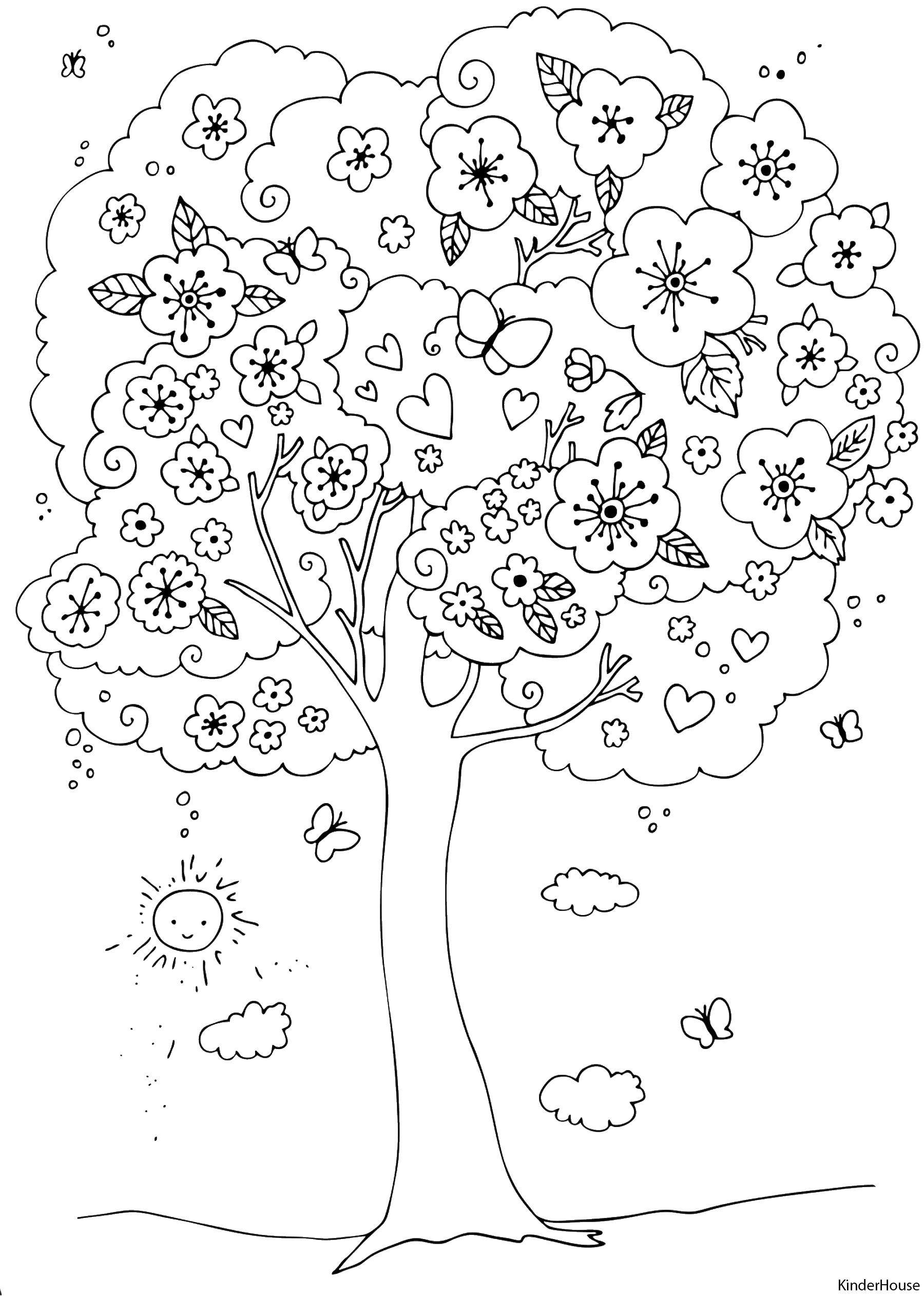 Раскраски весна для детей  Весеннее деревце
