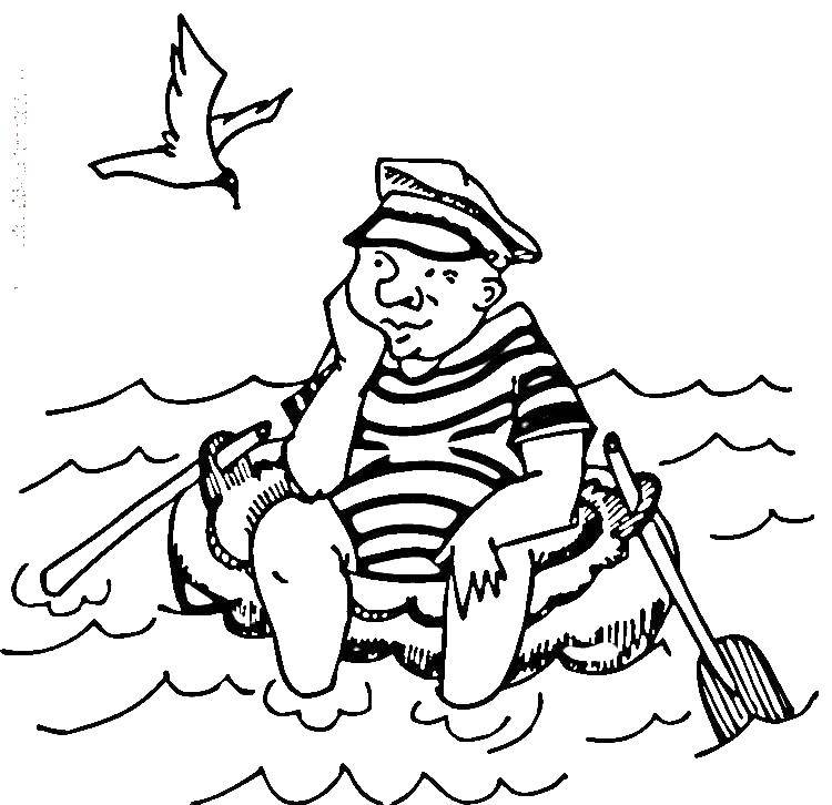 Моряк Моряк сидит в надувной лодке, подперев голову рукой