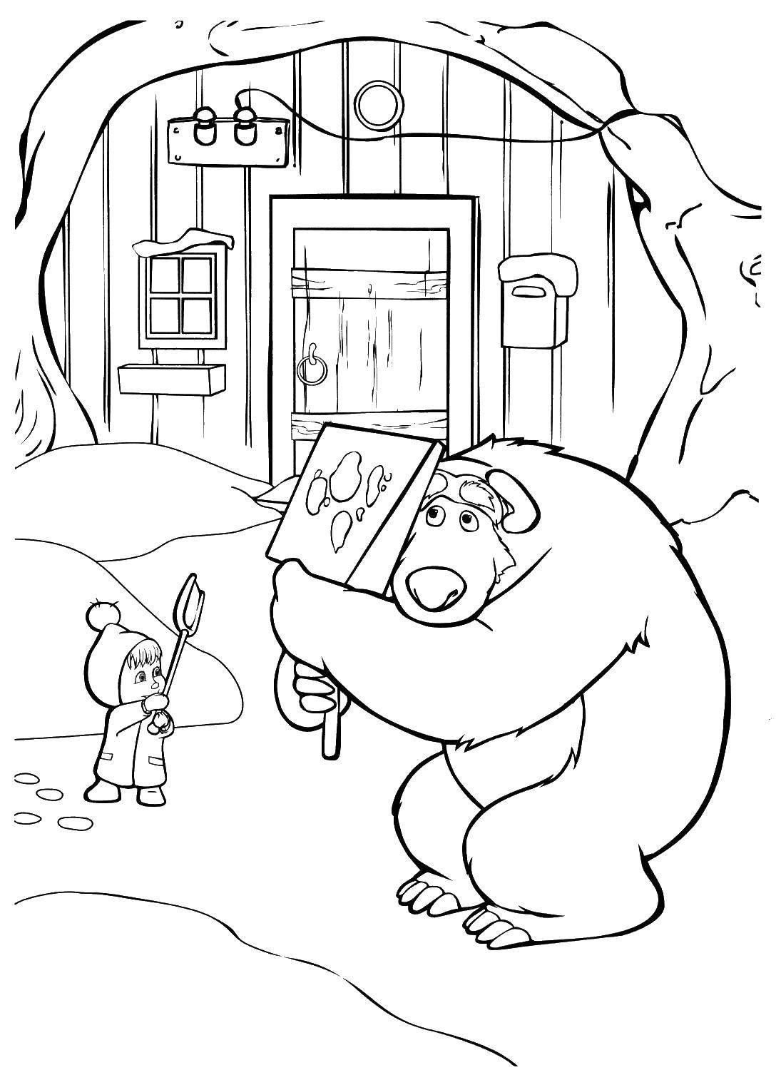 Раскраски для детей про озорную Машу из мультфильма Маша и медведь  Маша и медведь зимой