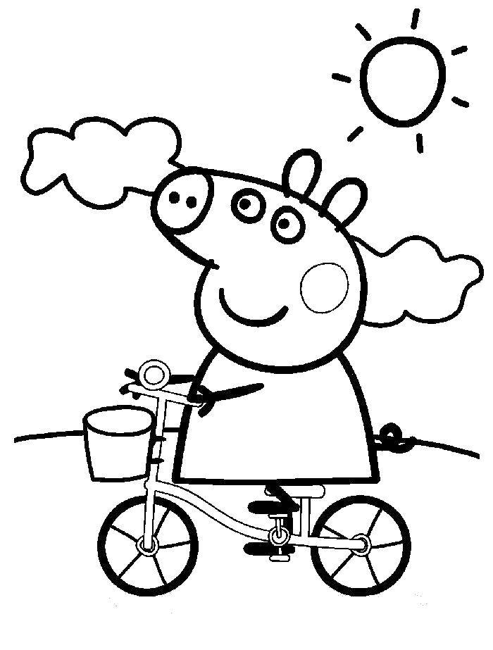 Познавательные и забавные раскраски для детей про свинку Пеппу  Пеппа на велосипеде