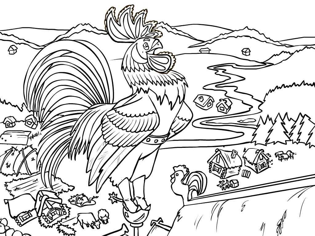 Раскраски птиц курица  петух яйцо цыпленок  Рисунок петух на ферме