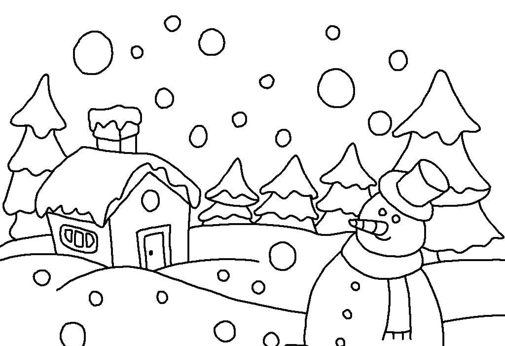 Раскраски зима время года  Хлопья снега