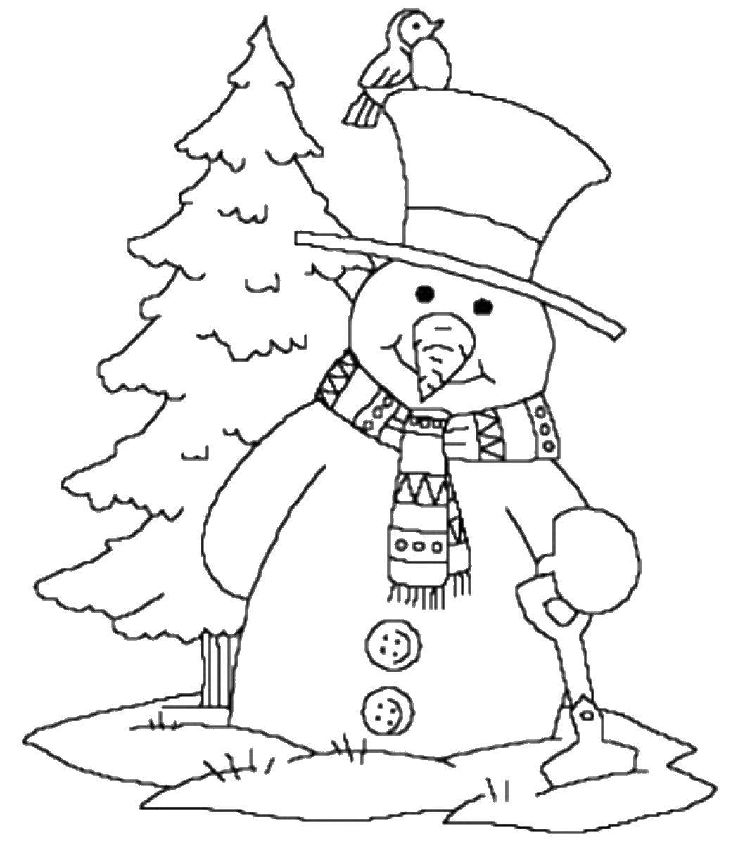 Раскраски для детей Зима, зимушка раскраски для школьников  Снеговик убирает снег