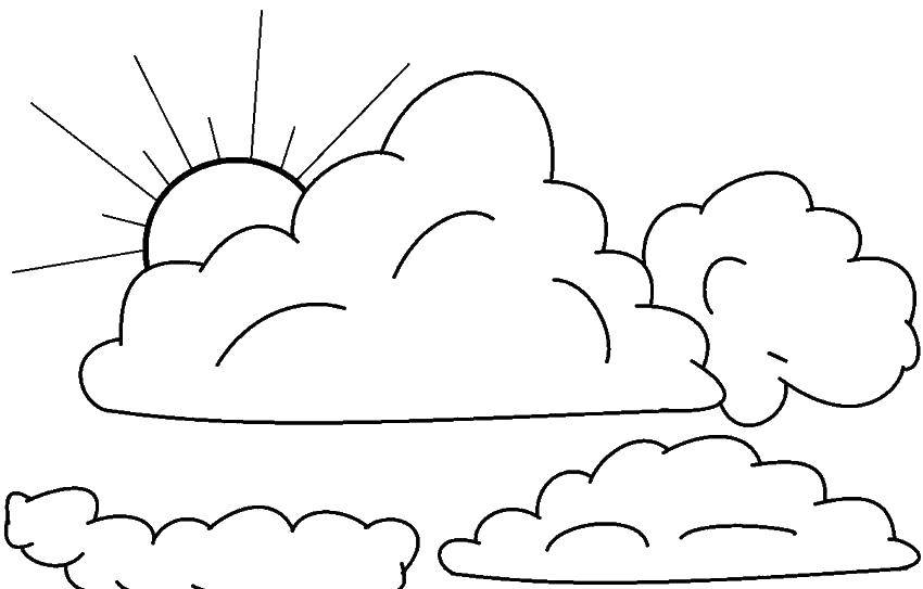 Раскраски облака для школьников, раскраски для начальной школы облака, природные явления  Солнце за облаками