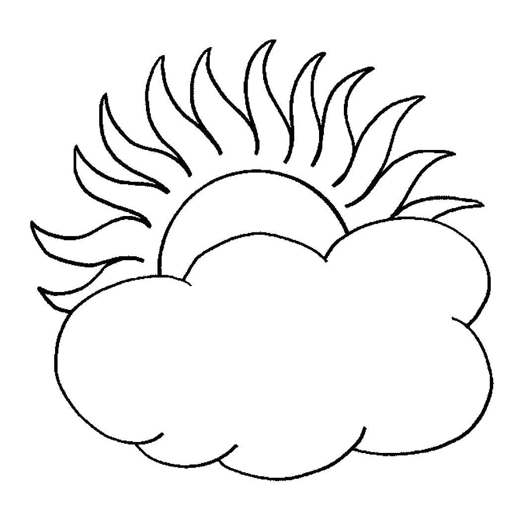 Раскраски облака для школьников, раскраски для начальной школы облака, природные явления  Солнышко выглядывает из тучки