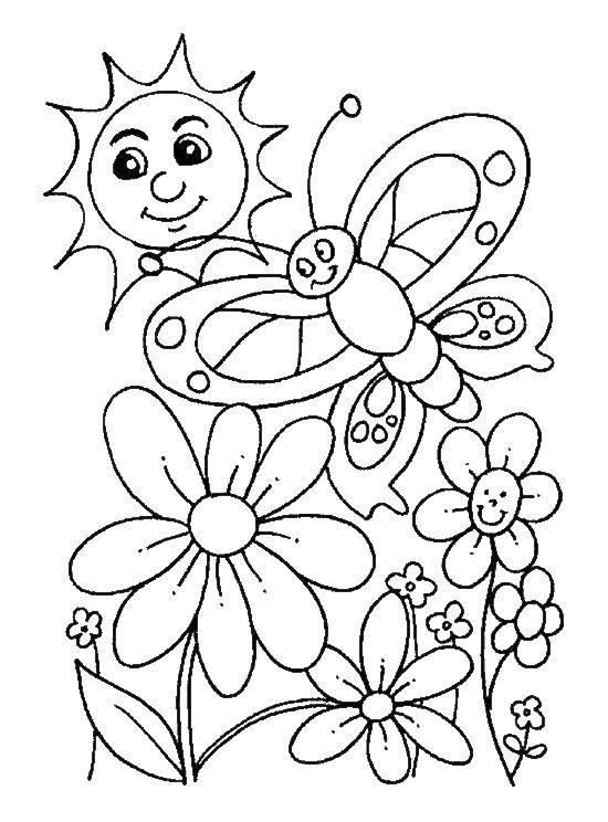 Раскраски весна для детей  Бабочка и солнце