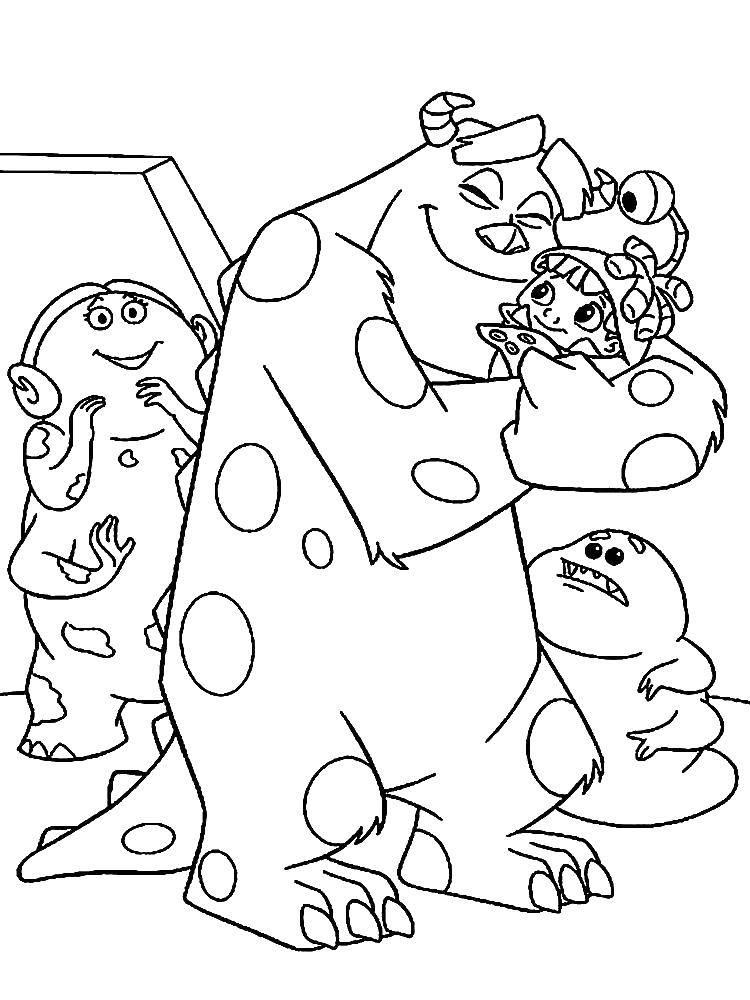 Раскраски по мультфильму Корпорация монстров для детей  Джеймс и девочка
