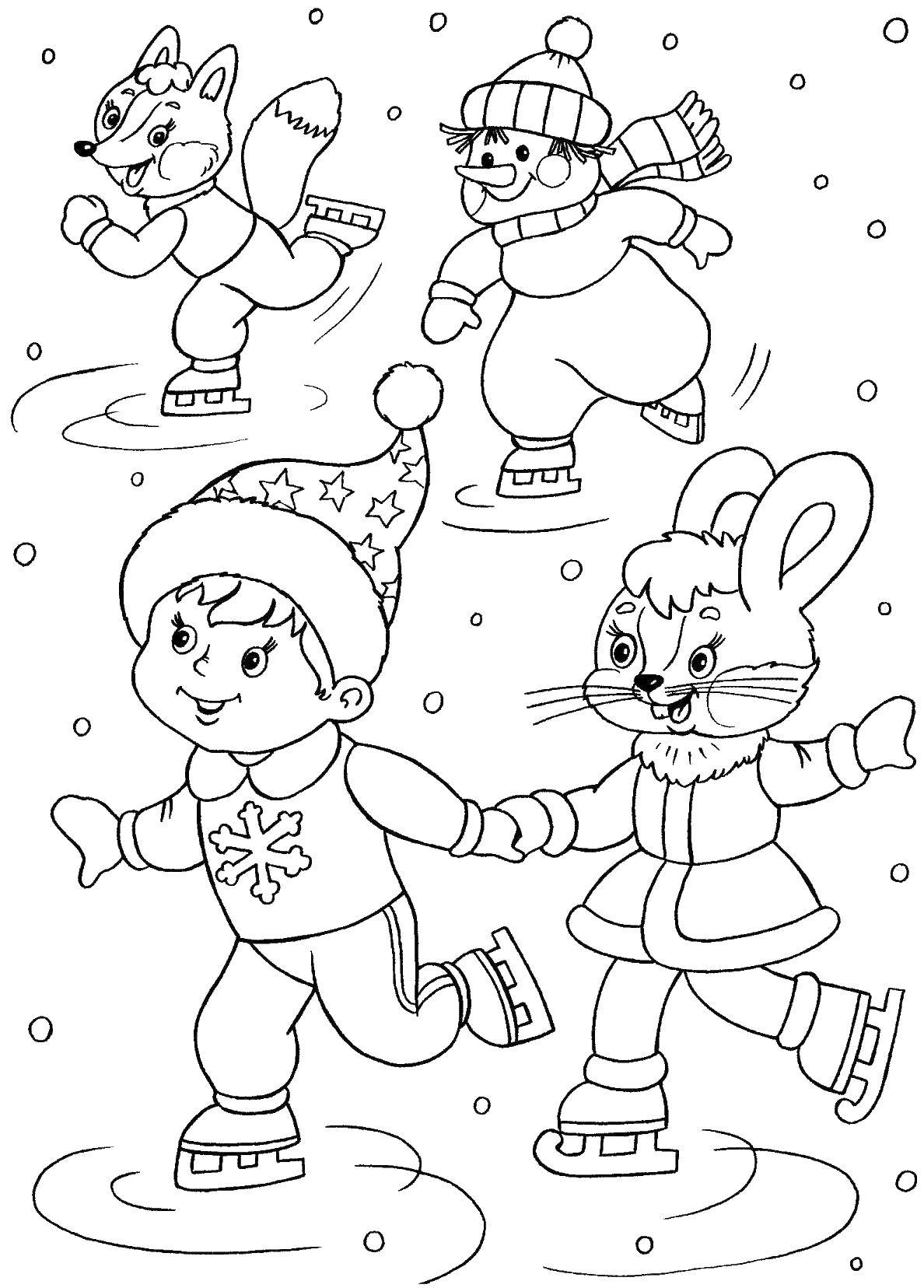 Раскраски для детей Зима, зимушка раскраски для школьников  Каток