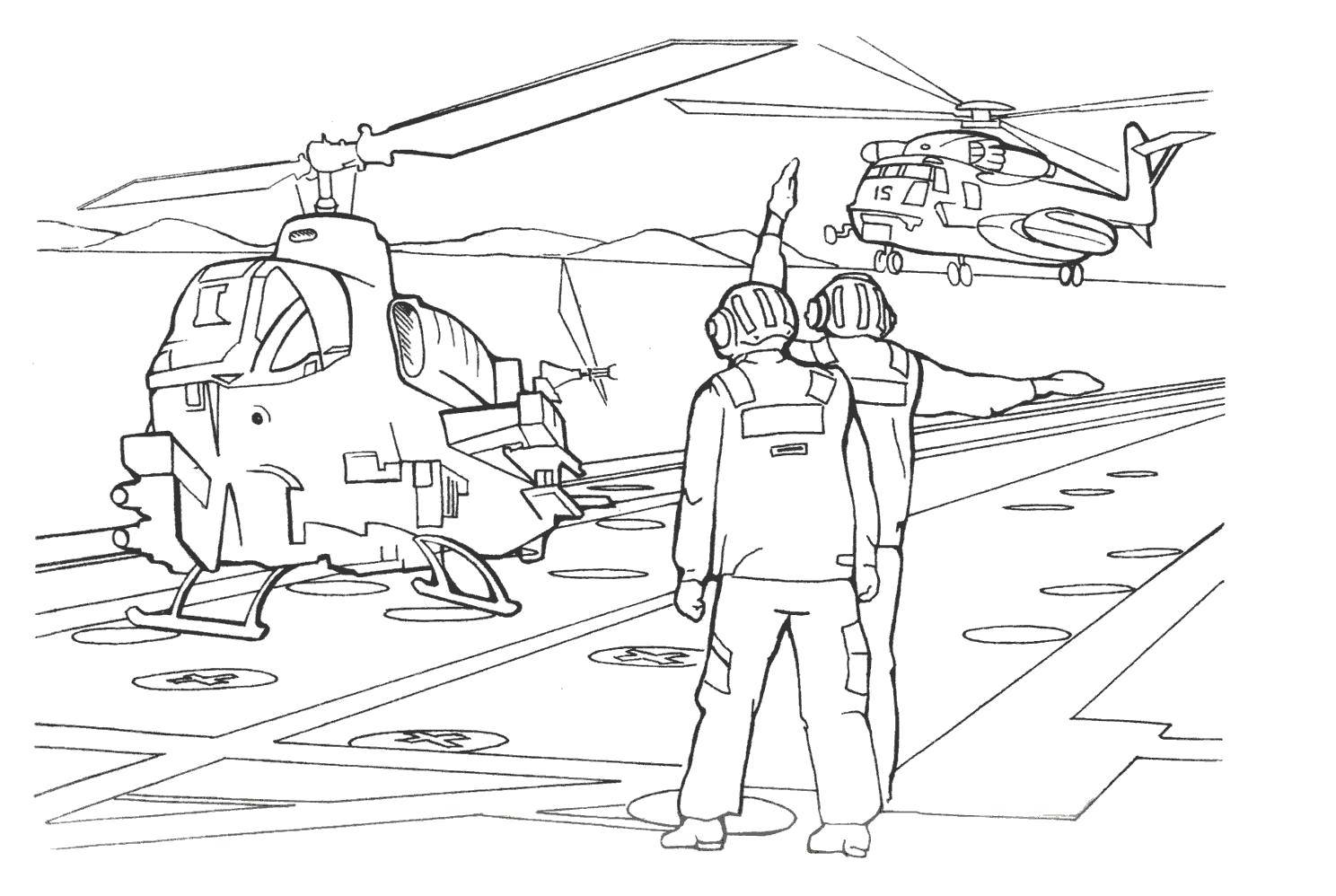 Раскраски время года лето  Приземление военных вертолетов
