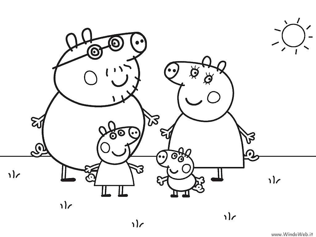 Познавательные и забавные раскраски для детей про свинку Пеппу  Семья свинки пеппы на солнышке