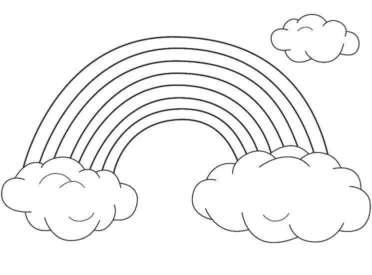 Раскраски облака для школьников, раскраски для начальной школы облака, природные явления  Радуга в пушистых облаках