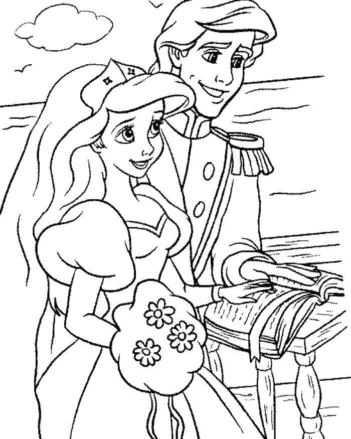 Раскраски про золушку для девочек.  Золушка и принц на свадьбе