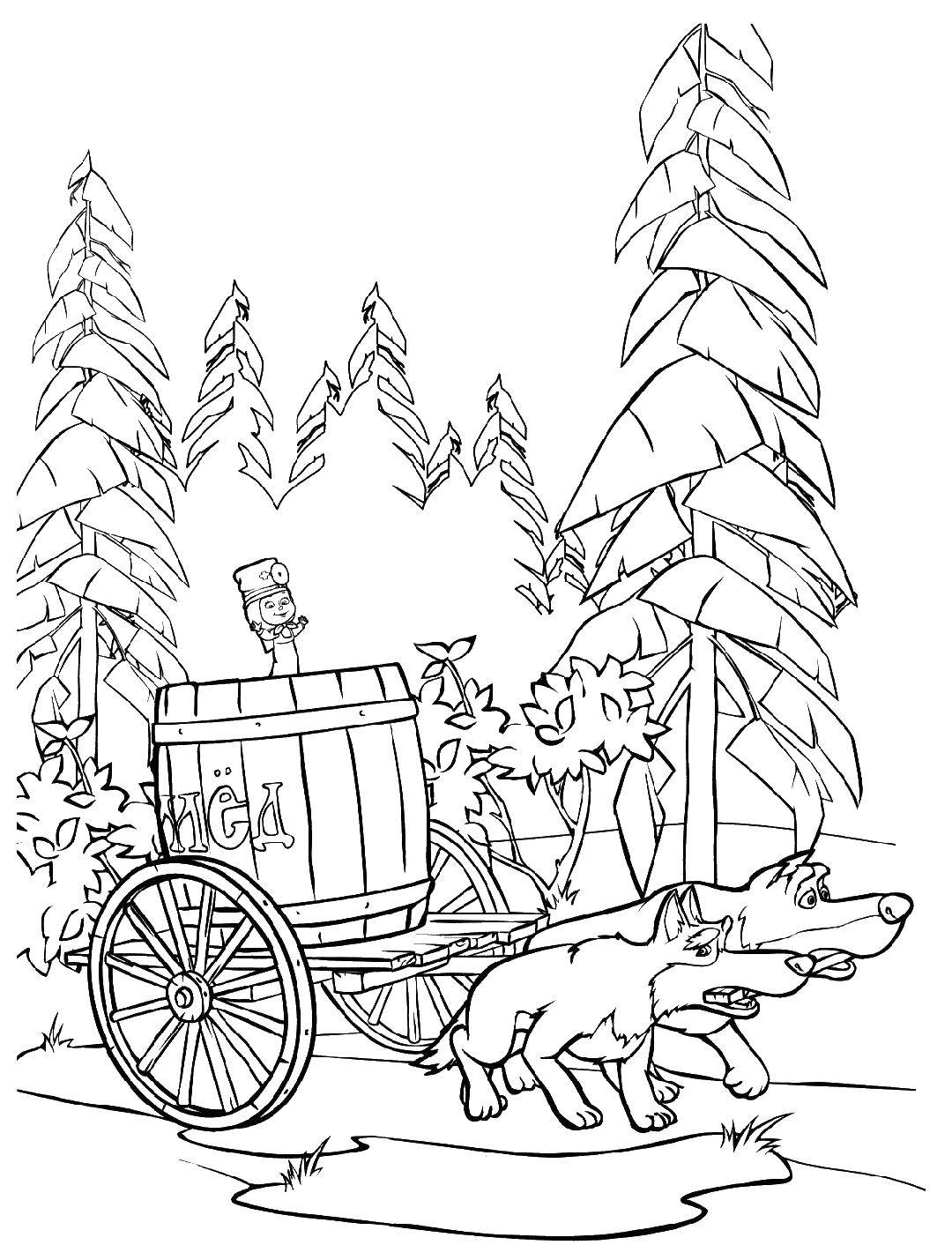 Раскраски для детей про озорную Машу из мультфильма Маша и медведь  Маша и волки