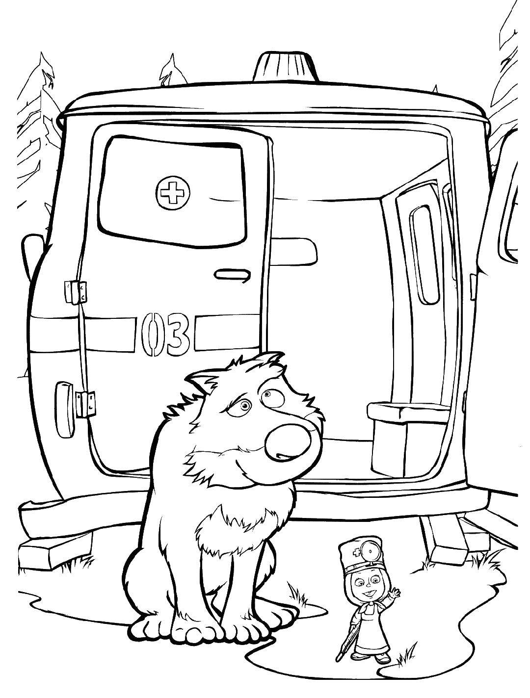 Раскраски для детей про озорную Машу из мультфильма Маша и медведь  Маша лечит волка