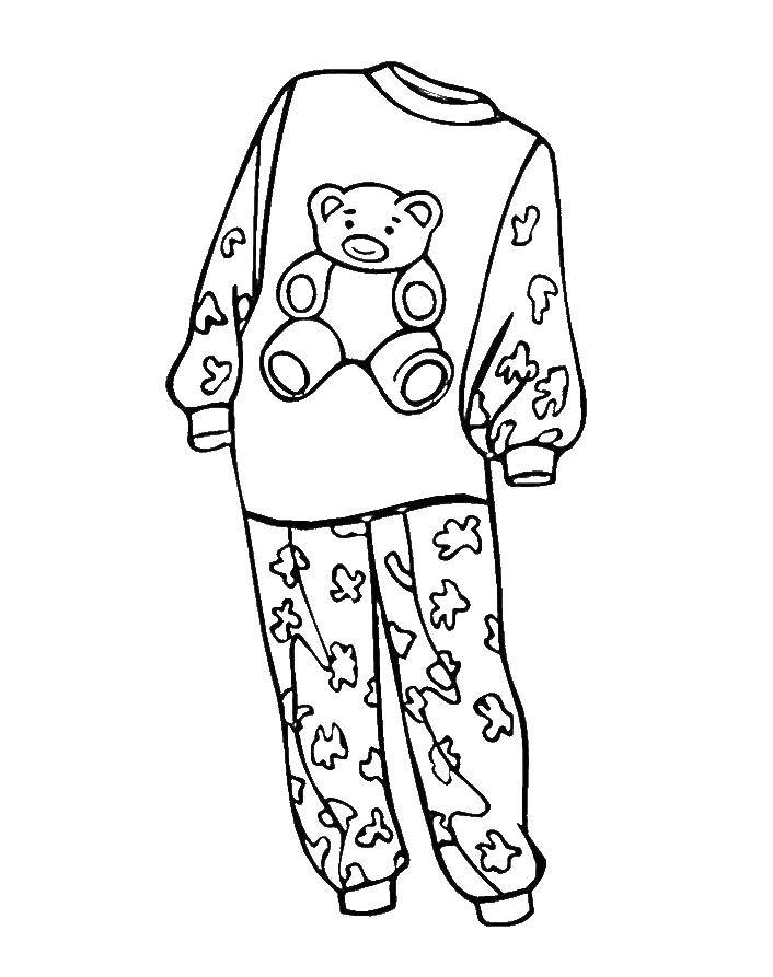 Раскраски одежда платье штаны туфли  Детская пижама с рисунком медведя
