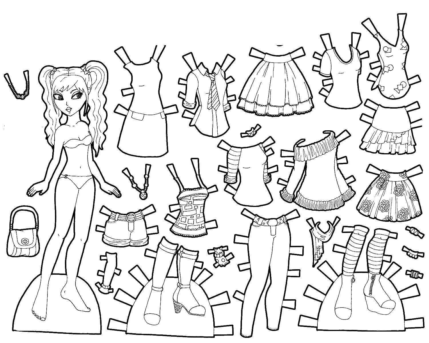 Раскраски с барби по серии мультфильмов  для девочек  Различная одежда для барби