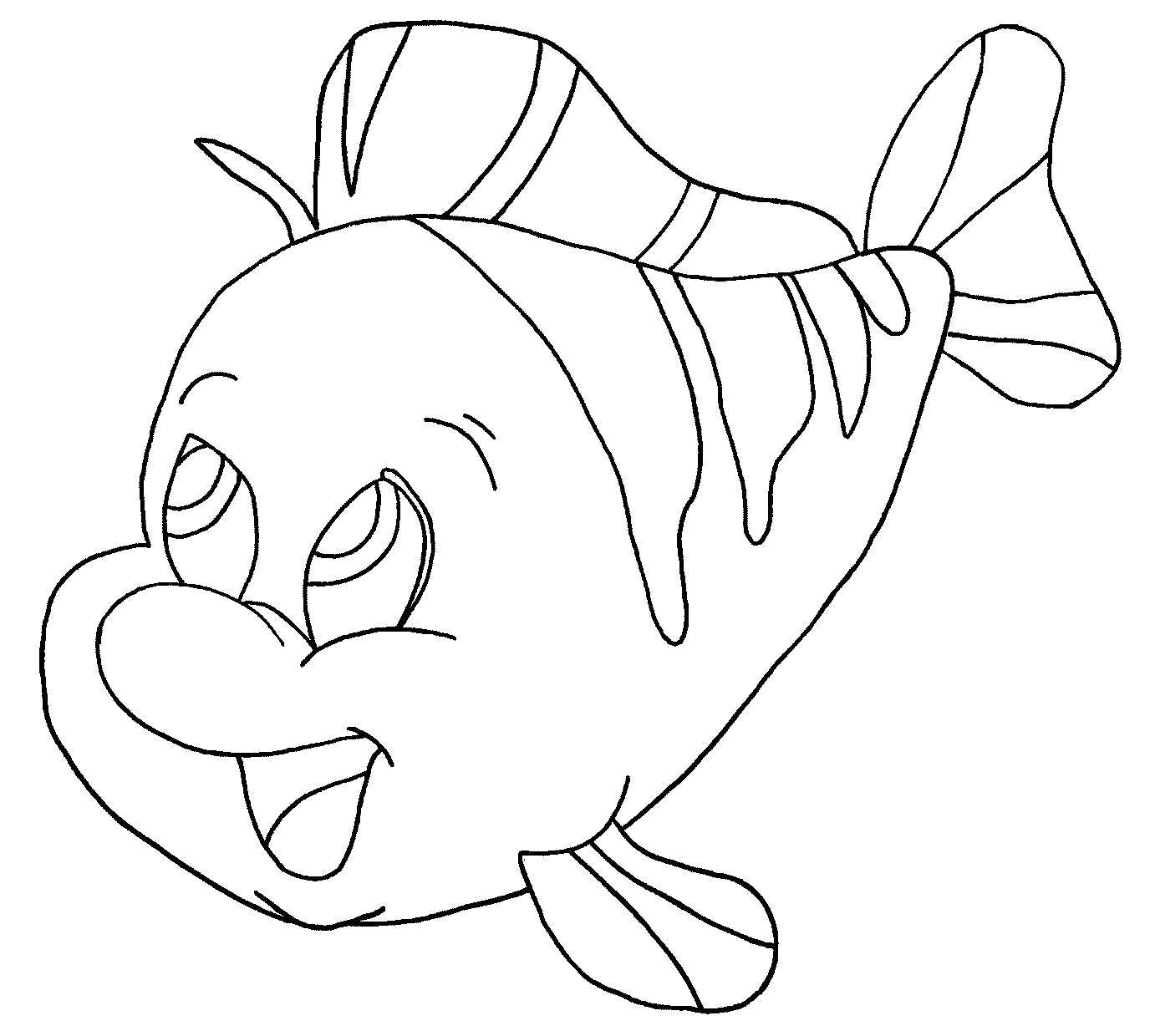 Раскраски про приключения рыбки Дори и его друзей.  Рыбка флаундер из мультфильма  русалочка 