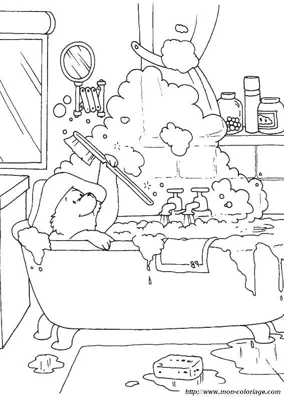 Раскраски из зарубежного мультфильма про Винни Пуха и его друзей для самых маленьких   Винни пух в ванной