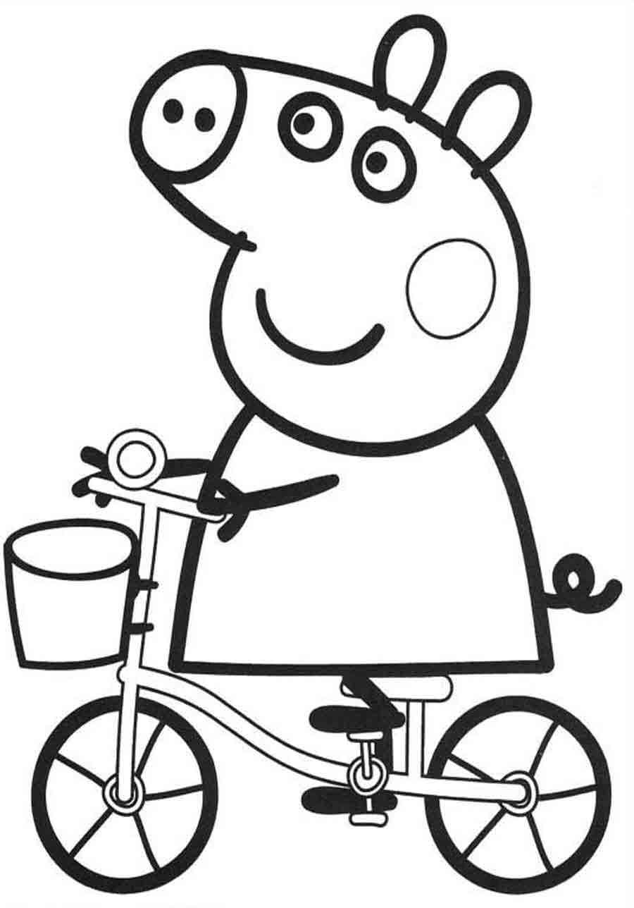 Познавательные и забавные раскраски для детей про свинку Пеппу  Для раскраски - свинка пеппа катается на велосипеде