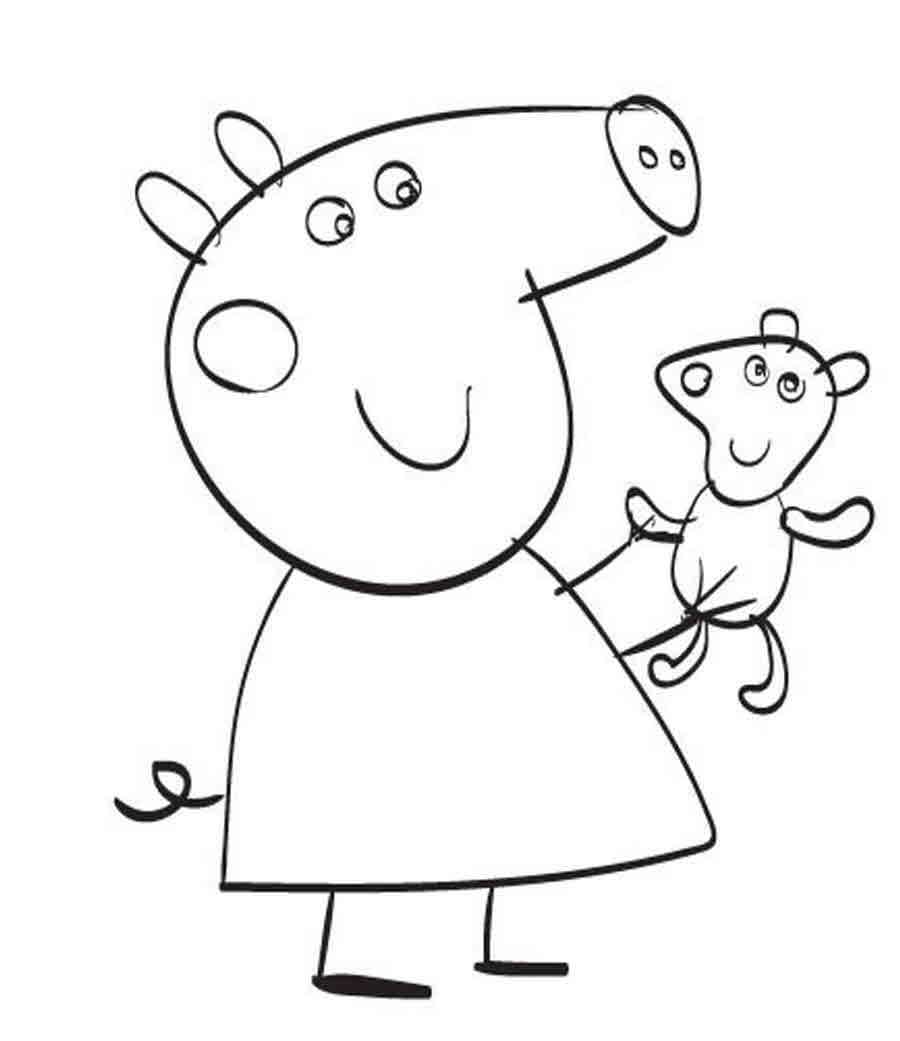 Познавательные и забавные раскраски для детей про свинку Пеппу  Для раскраски - свинка пеппа с игрушкой мишка