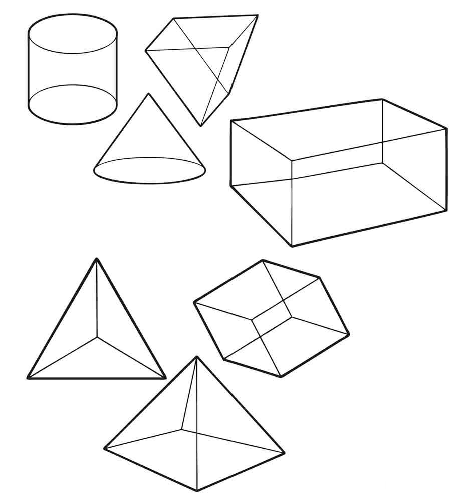Раскраски контуры для вырезания геометрических фигур  Скачать или распечатать раскраску распечатать скачать, цилиндр, пирамида, конус