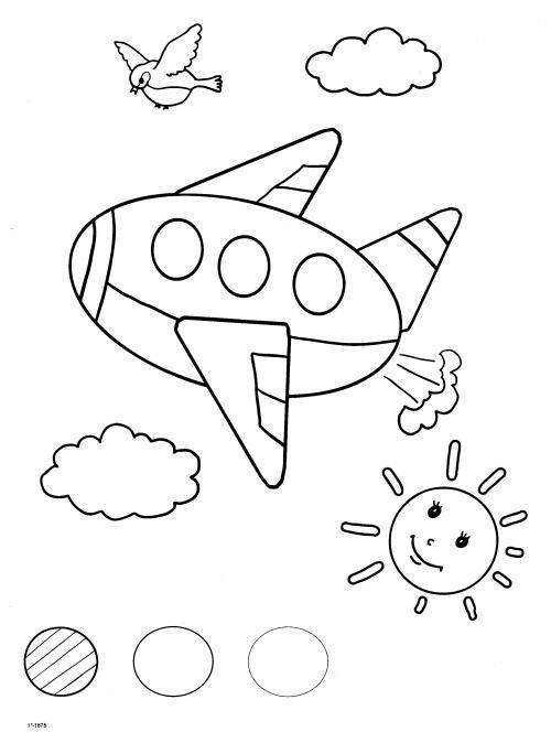  Раскраски раскрась геометрические фигуры самолет солнце птица облако