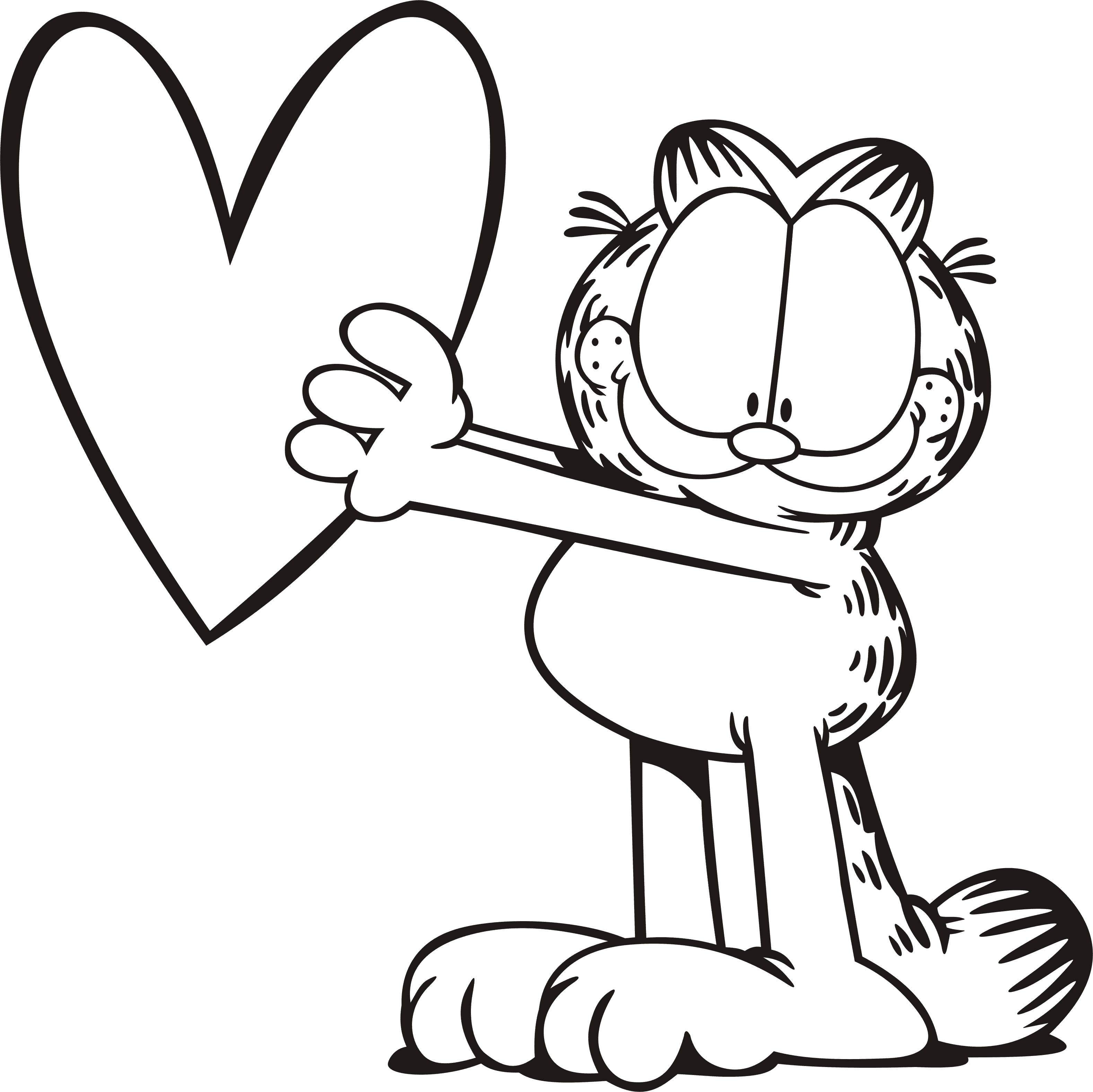 Раскраски про приключения кота Гарфилда для детей  Гарфилд с сердечком