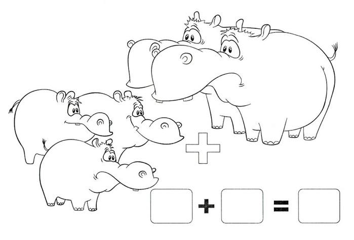 реши примеры задания по математике   Примеры в картинках бегемоты