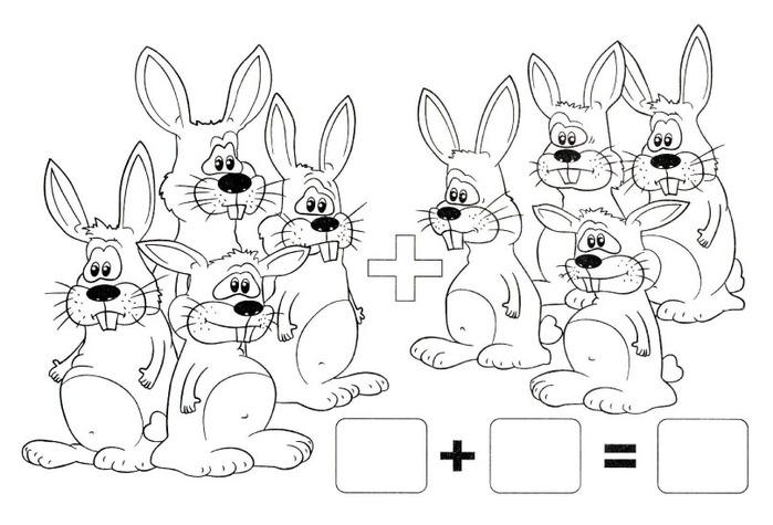 реши примеры задания по математике   Примеры с раскрасками зайцы