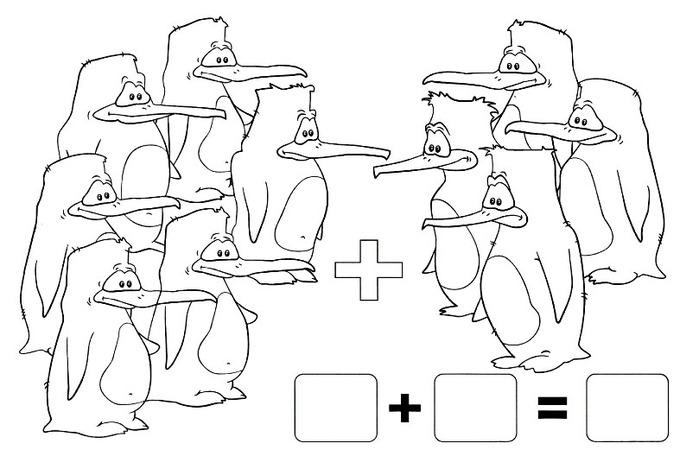 реши примеры задания по математике   Примеры с раскрасками пингвины