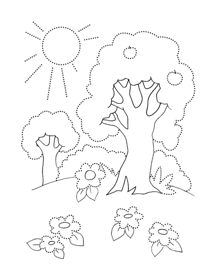 Летние раскраски для детей   солнце, деревья, лето, 