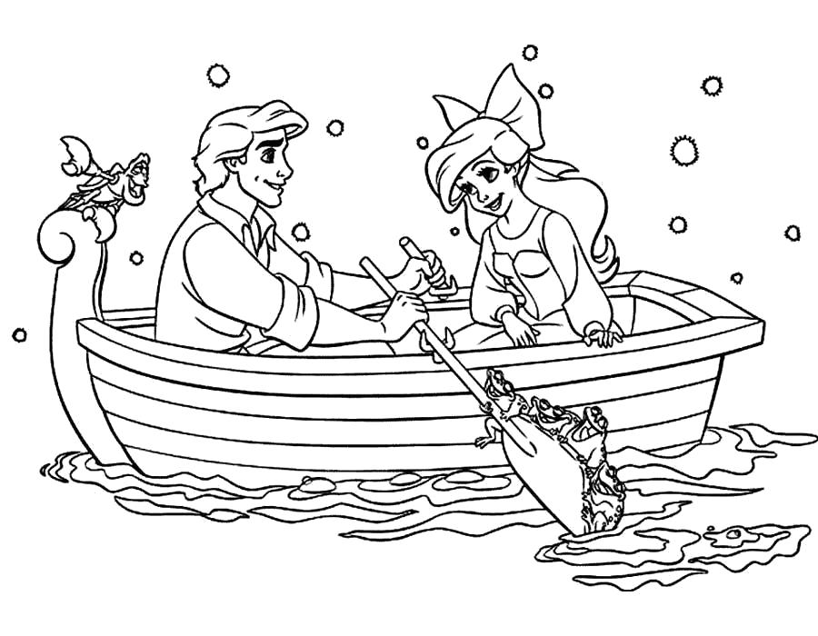 Раскраски по мультфильму русалочка для девочек  Влюбленные в лодке