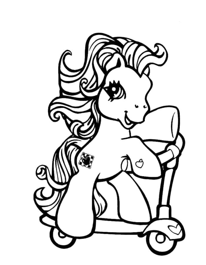 Раскраски с пони из мультика дружба это чудо, май литл пони, добрые раскраски для малышей   Май Литл Пони на самокате