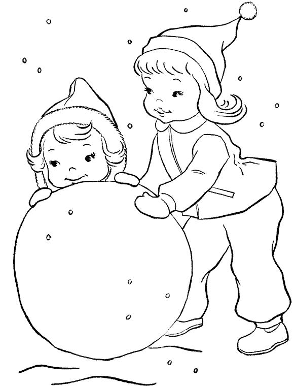 дети лепят снеговика