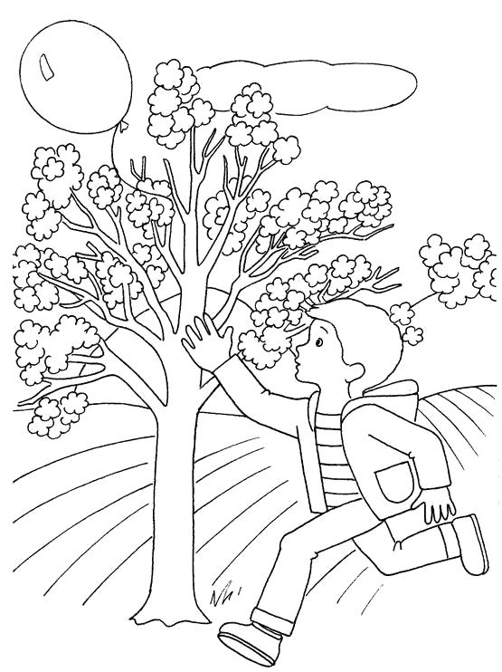 Раскраски весна время года  мальчик бежит за шариком, мальчик и воздушный шар, шар летит, ветер уносит шар, 