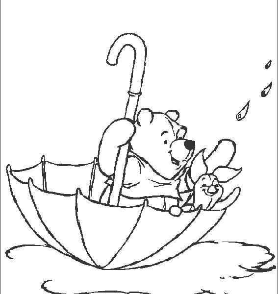 Раскраски из зарубежного мультфильма про Винни Пуха и его друзей для самых маленьких   В зонтике