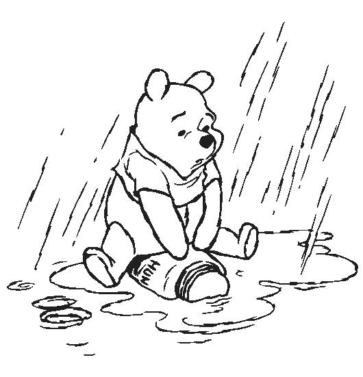Раскраски из зарубежного мультфильма про Винни Пуха и его друзей для самых маленьких   Дождь и разлитый мёд