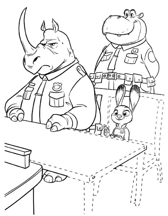 Раскраски Зверополис для детей  носорог